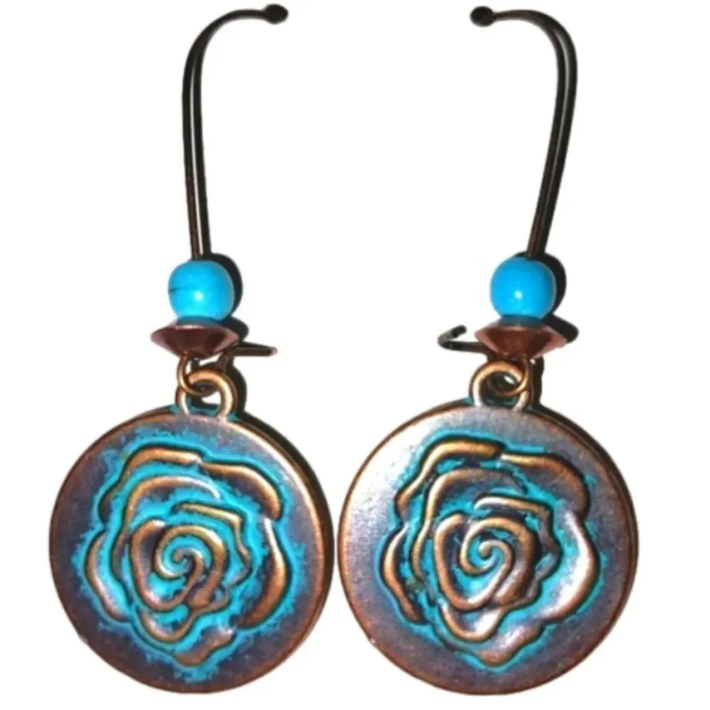Ladies Antique vintage rose dangle earrings